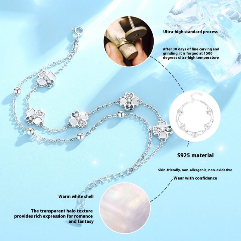S925 Silver Double-layer Clover Bracelet - Image 7