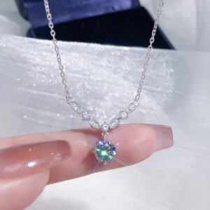 S999 Pure Silver Super Moissanite Zircon Flower Necklace For Women