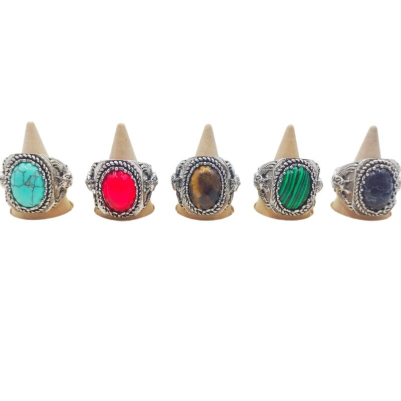 Vintage Natural Stone Distressed Carved Totem Owl Copper Ring - Image 4
