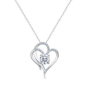 Heart To Heart Connected Luxury Fashion Diamond Pendant Necklace Set With Mosan Diamond Silver Ornaments